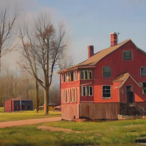 Prompt: beautiful oil painting of bishop hill colony illinois by olaf krans