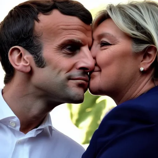 Image similar to emmanuel macron kissing Marine Lepen