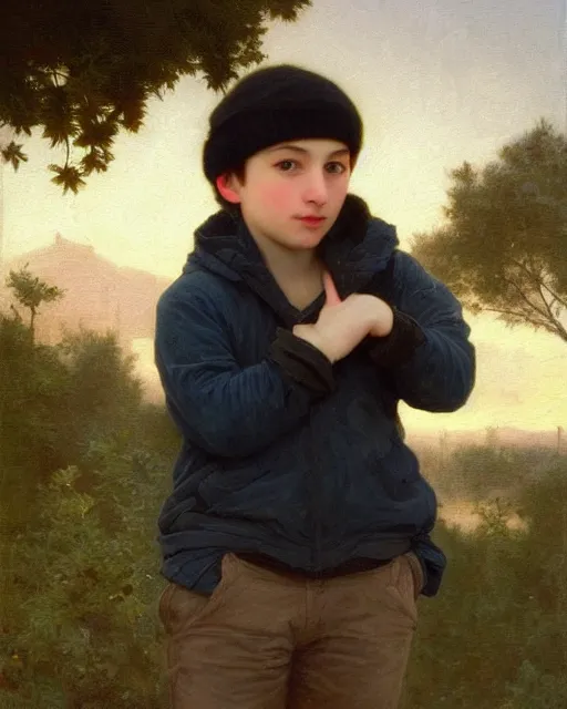 Image similar to beautiful glorious realistic oil painting of young stan marsh, bokeh, baroque style by bouguereau, sunset, highly detailed, 8 k intricate