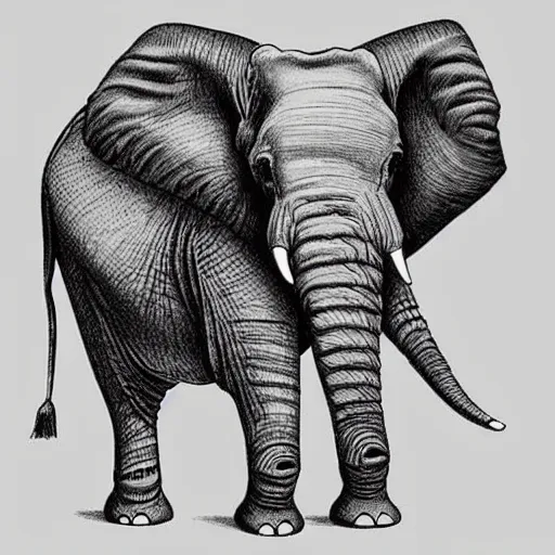 Prompt: elephant balancing on its trunk, fineliner doodle, textless