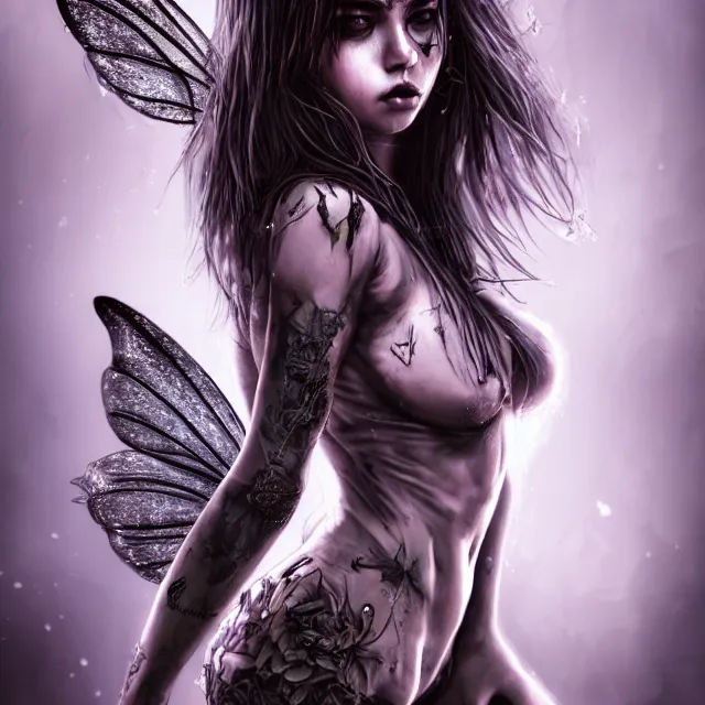 Image similar to full body pose, beautiful adult anarchy fairy, dirty, grungy, grunge, highly detailed, 4 k, hdr, smooth, sharp focus, high resolution, award - winning photo, artgerm, photorealistic