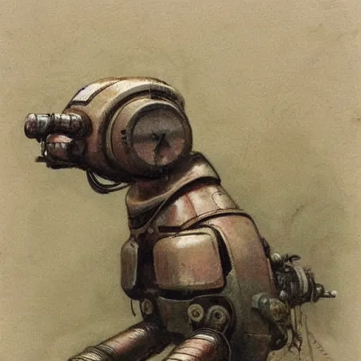 Image similar to (((((((((((retro robot with tank tracks drive on and a robot dog head))))))))))) . muted colors. by Jean-Baptiste Monge !!!!!!!!!!!!!!!!!!!!!!!!!!!!!!!!!!!!!!!!