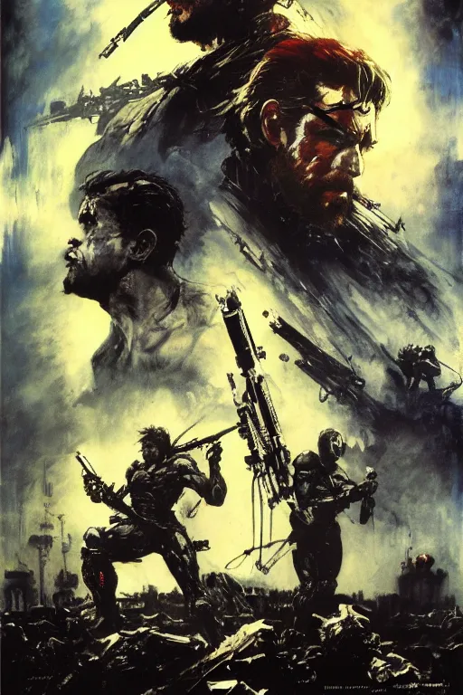 Prompt: Movie poster of Metal Gear Acid, Highly Detailed, Dramatic, A master piece of storytelling, by frank frazetta, ilya repin, 8k, hd, high resolution print