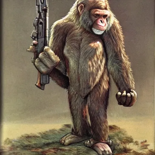 Image similar to Soviet ape hybrid soldiers