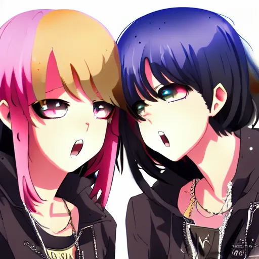 Image similar to two beautiful lesbian girls in love, djing together at the end of the world, in the style of anime, close - up, highly detailed face, 4 k, artstation, intricate, chaotic, brutal, esoteric, highly detailed, lush, stylized, japanese, smooth