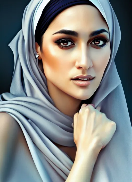 Image similar to photo of a gorgeous young arabic woman in the style of stefan kostic, realistic, sharp focus, 8k high definition, insanely detailed, intricate, elegant, art by stanley lau and artgerm