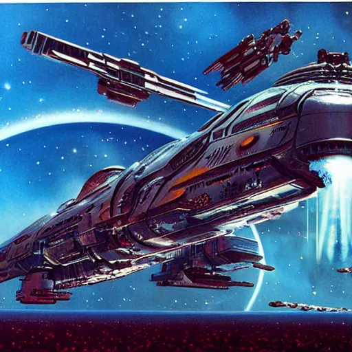 Prompt: big weird spaceship, peter elson, chris foss, john berkey, tony roberts, jim burns, don davis