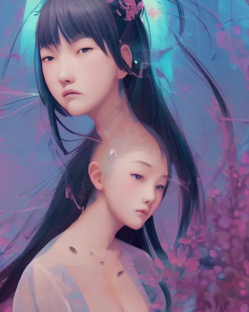 Prompt: Full shot of a beauty portrait anime schoolgirls under dark pink and blue water, intricate abstract. infrared, symmetrical facial features.concept art by D. Jun, by Mo Xiang Tong Xiu, by Igarashi Daisuke and WLOP and Ross Tran and William-Adolphe Bouguereau and Beeple. Key Art. Fantasy Illustration. award winning, Artstation, intricate details, realistic, Hyperdetailed, 8k resolution, 3d