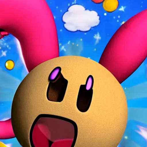 Prompt: kirby smiles as he commits atrocities