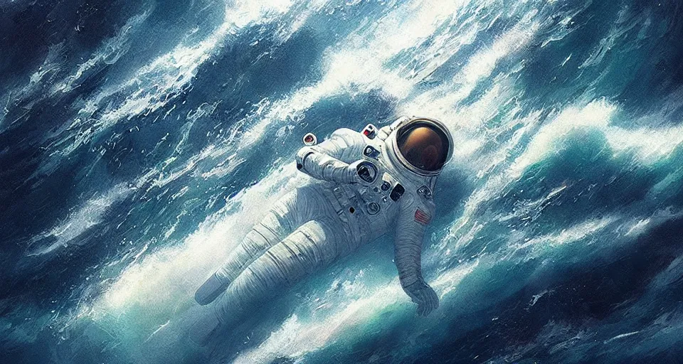 Image similar to an astronaut lost in the ocean,digital art,detailed,ultra realistic,art by greg rutkowski