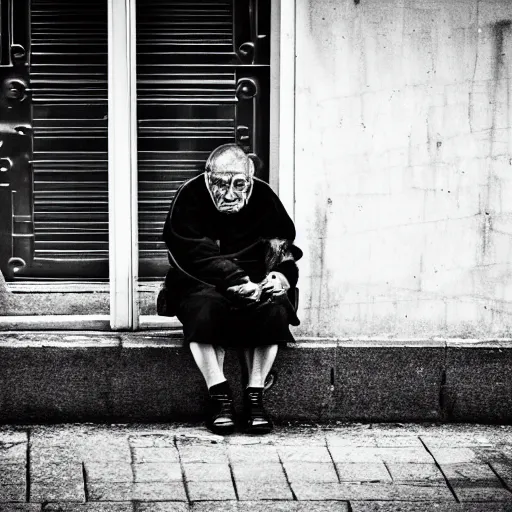 Prompt: A photography of loneliness on the city street