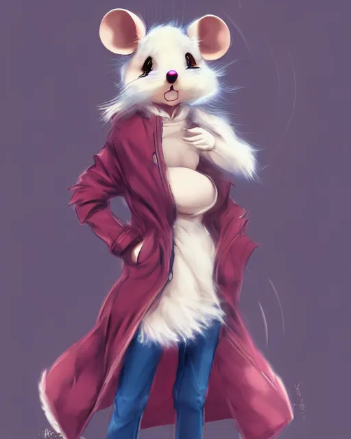 Prompt: fullbody portrait of anthropomorphic half - mouse fluffy cute anime woman in jeans coat, concept art, anime art, by a - 1 picture, trending on artstation artgerm, furaffinity, ross tran, marc davis