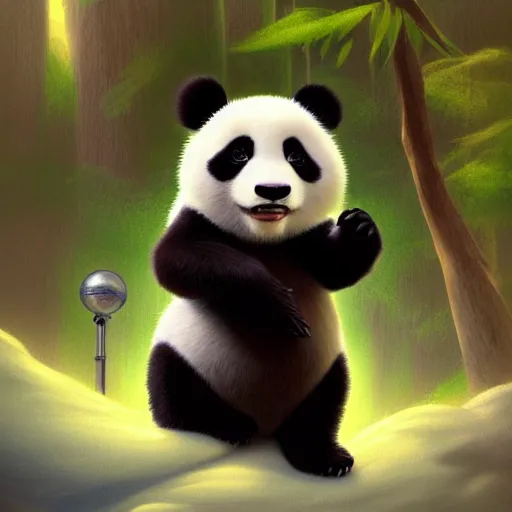 Prompt: cutie fluffy creature panda, digital art, 3 d, octave render, masterpiece, mega detailed, pixar, disney, vivid illustration, cartoon, fantasy, by george stubbs, artgerm, in the style of ghibli kazuo oga, pastel fur
