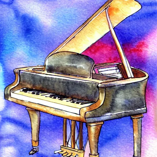 Prompt: phoenix piano, water color painting