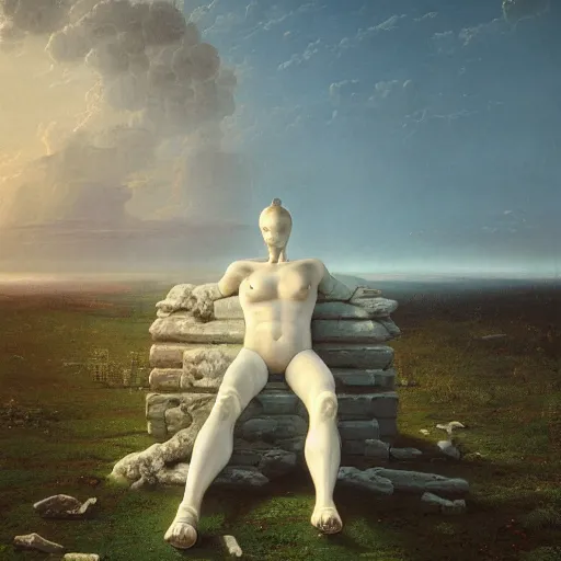 Prompt: hyperrealistic surrealism, David Friedrich, award winning masterpiece with incredible details, Zhang Kechun, a surreal vaporwave vaporwave vaporwave vaporwave vaporwave painting by Thomas Cole of a gigantic broken mannequin head sculpture in ruins, astronaut lost in liminal space, highly detailed, trending on ArtStation, Macintosh Plus