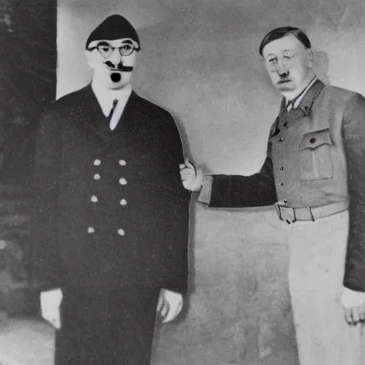 Image similar to vintage photograph of sam hyde and adolf hitler shaking hands, very detailed,