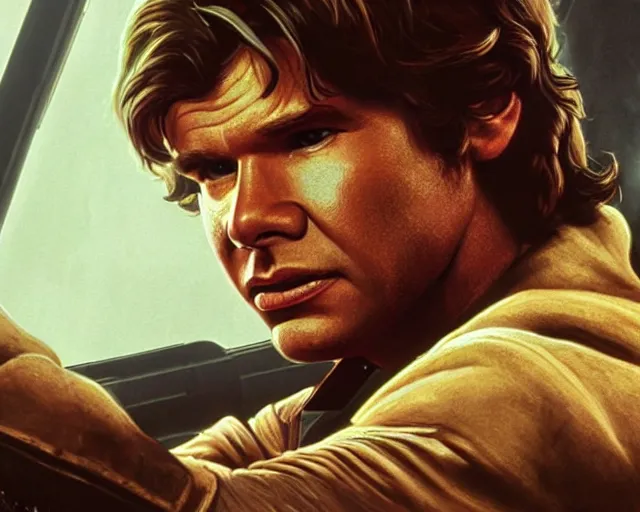 Prompt: the most amazing dream you ever had about han solo, harrison ford,, star wars, gta v, hyper realistic, ambient lighting, concept art, intricate, hyper detailed, smooth, volumetric lighting, george lucas, ralph mcquarrie, octane