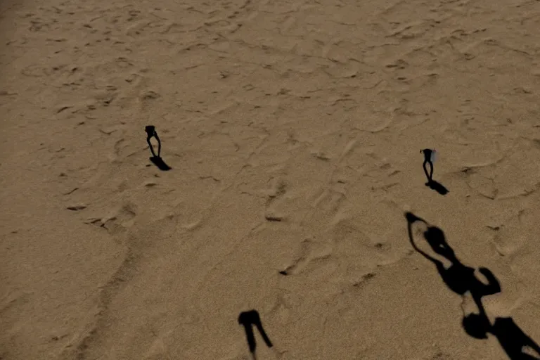 Image similar to cinematography evil demon robots climbing out of the sand on the beach in Santa Monica by Emmanuel Lubezki