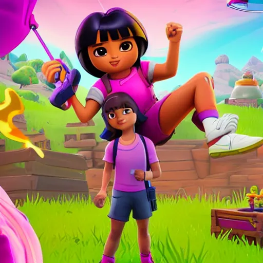 Prompt: dora the explorer in fortnite