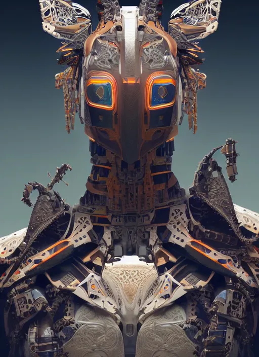Image similar to symmetry!! portrait of a hybrid robot eagle sitting on the shoulder, floral! horizon zero dawn machine, intricate, elegant, highly detailed, ray tracing, digital painting, artstation, concept art, smooth, sharp focus, illustration, art by artgerm and greg rutkowski and alphonse mucha, 8 k