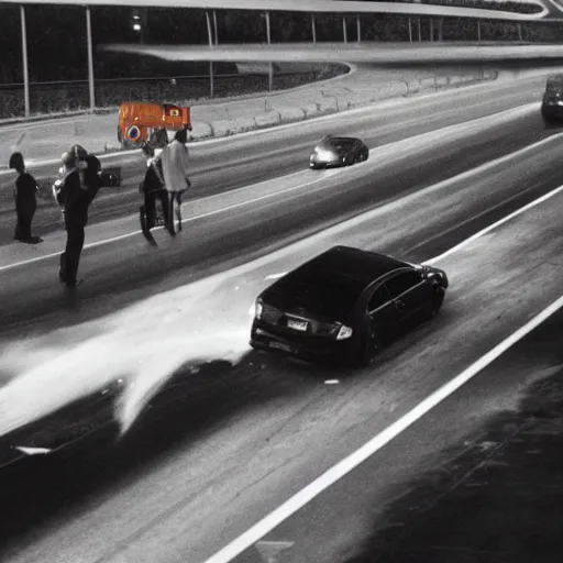Image similar to photograph of donald trump smashing cars on the highway