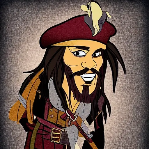 Image similar to Captain Jack Sparrow, Cartoon Style, Disney renaissance animated