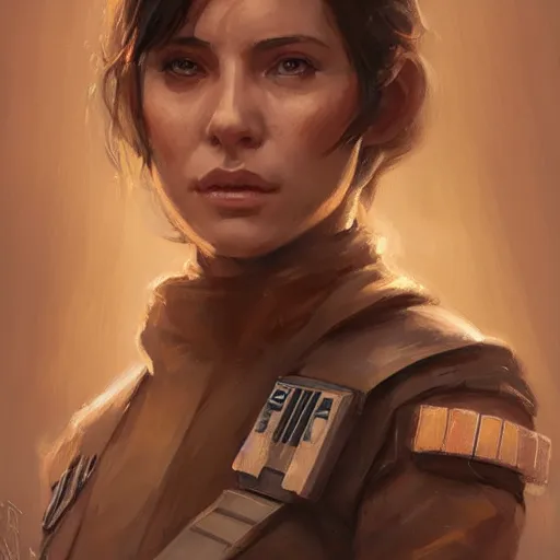 Image similar to portrait of a woman by greg rutkowski, jedi knight allana solo, straight brown hair, star wars expanded universe, she is about 2 0 years old, wearing the tactical gear of the galactic alliance, highly detailed portrait, digital painting, artstation, concept art, smooth, sharp foccus ilustration, artstation hq