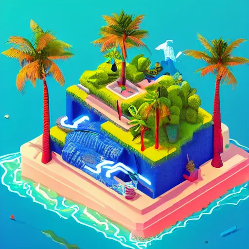 Image similar to isometric island on neon background, isometric invironment, 3d art, isometric art, amazing detail, artstation, concept art, behance