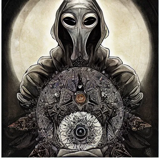 Image similar to 4K headshot portrait of godlike Plague Doctor of Nazareth with defined arms and open hands and bloody clothes with giant mandala wings , intricate face , flawless anime cel animation by Kentaro Miura, psychedelic , highly detailed upper body , professionally post-processed , beautiful, scary, symmetry accurate features, epic, octane rendered, anime masterpiece, accurate by Craig Mullins, ilya kuvshinov, krenz cushart, epic , artgerm trending on artstation by Edward Hopper and Dan Mumford and WLOP and Rutkovsky, beksinski carl spitzweg moebius and tuomas kocar, intricate artwork by caravaggio, Unreal Engine 5, Lumen, Nanite