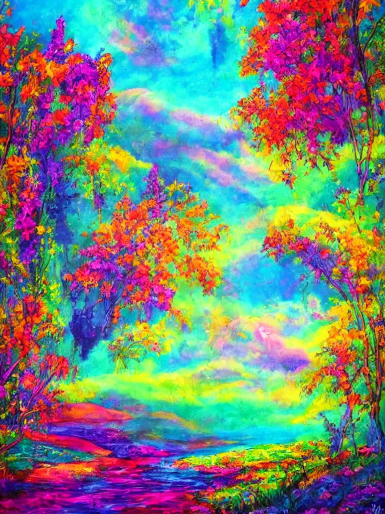 Prompt: Fantastic Vibrant Colorful Fantasy Art Scenery Rebecca Mills Style