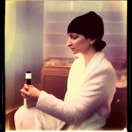 Prompt: anna akhmatova vaping, polaroid, by jamel shabazz