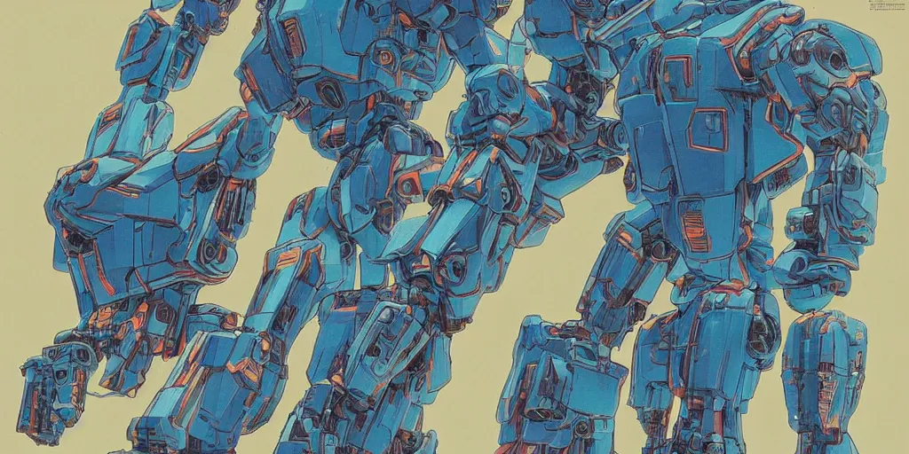 Image similar to risograph, gigantic mecha faces, no artifacts, mecha faces, a lot of exotic mecha faces, big human mecha faces everywhere, by moebius, matte blue colors, surreal design, crispy, super - detailed, a lot of tiny details, no blur, 4 k, fullshot