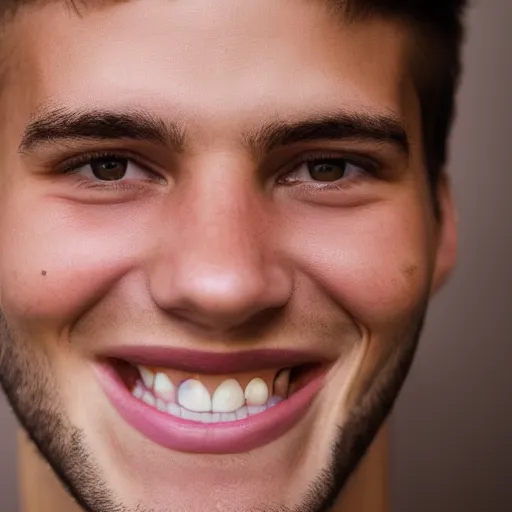 Image similar to high quality Foto of a human face around 20 years old, closeup, smiling at the camera