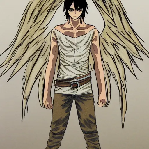 Image similar to eren yeager as fallen angel style of alexander cabanel