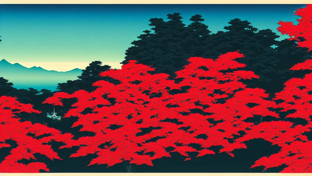 Prompt: I could see my own eyes had flecks of red, green, amber and blue, screen print by Kawase Hasui and dan hillier, 8k unreal engine