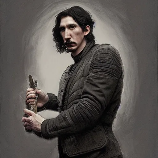 Image similar to portrait of adam driver feeding john oliver, standing together, stoic, full body, military uniform, fantasy, intricate, elegant, beautiful, highly detailed, charcoal, centered, dark, smokey, digital painting, artstation, concept art, smooth, sharp focus, illustration, art by artgerm and greg rutkowski and alphonse mucha