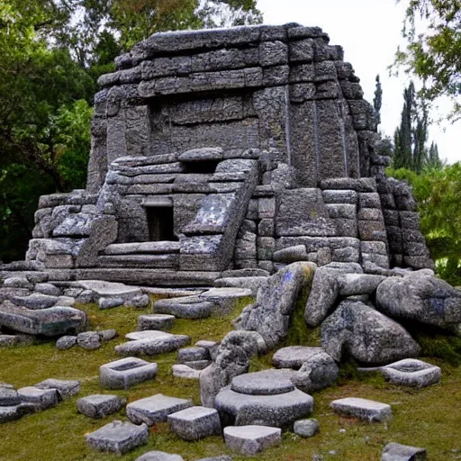 Prompt: ancient megalithic temple made of colored legos