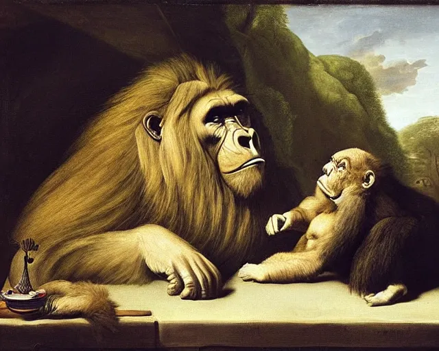 Image similar to gorilla and lion by pieter claesz