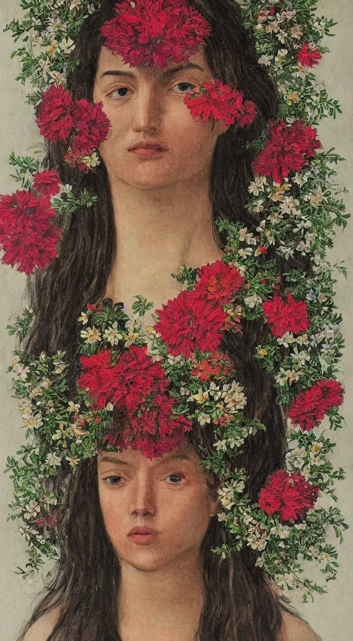 Image similar to a symmetric portrait of an antrounded by flowers, by well renowned world artist