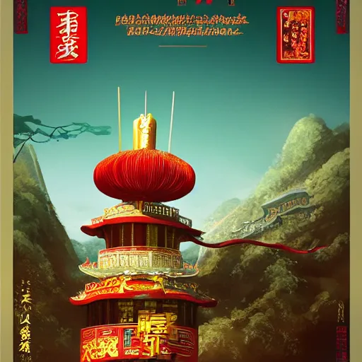 Prompt: The chinese crown, game poster printed on playstation 2 video game box , Artwork by Sergey Kolesov, cinematic composition