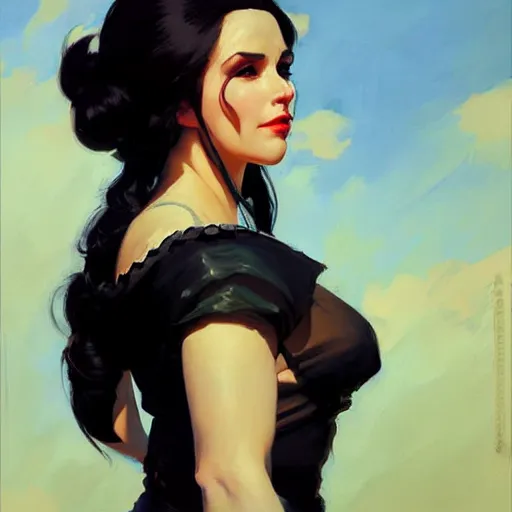 Image similar to Greg Manchess portrait painting of Yennefer of Vengerberg as Overwatch character, medium shot, asymmetrical, profile picture, Organic Painting, sunny day, Matte Painting, bold shapes, hard edges, street art, trending on artstation, by Huang Guangjian and Gil Elvgren and Sachin Teng
