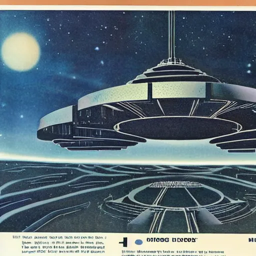 Prompt: megastructure floating in space, highly detailed 1 9 7 0 s scifi art