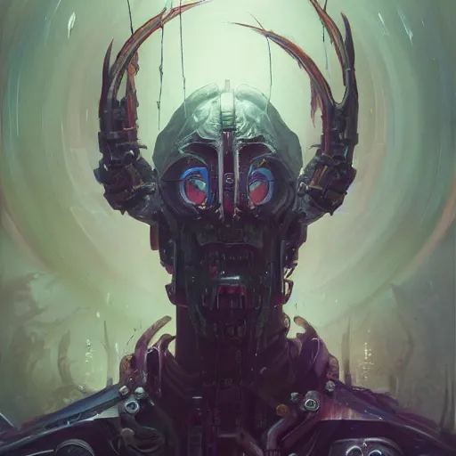 Image similar to portrait of a demonic cybernetic duke of hell, cyberpunk concept art by pete mohrbacher and seb mckinnon and beksinski and josan gonzales, digital art, highly detailed, intricate, sci-fi, sharp focus, Trending on Artstation HQ, deviantart, unreal engine 5, 4K UHD image