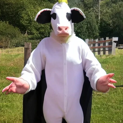 Prompt: wearing cow costume, craigslist photo