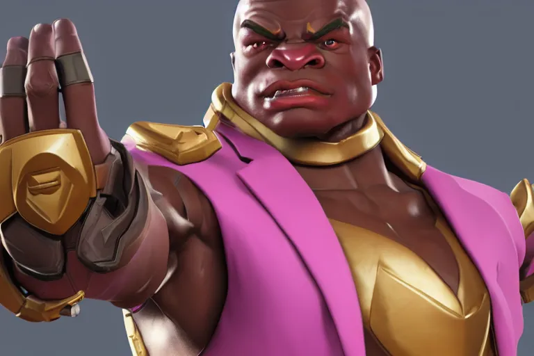 Image similar to doomfist, pink blazer, overwatch game, digital art, high detailed, unreal engine, artstation, 3 d render