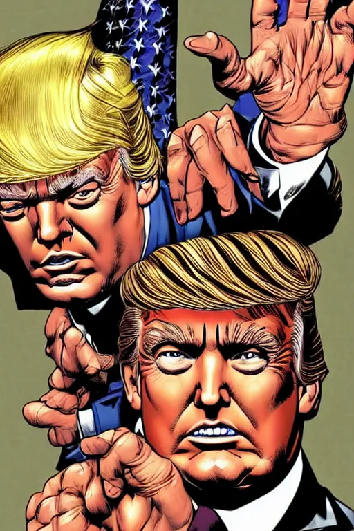 Image similar to character art by mike deodato, donald trump, absolute chad