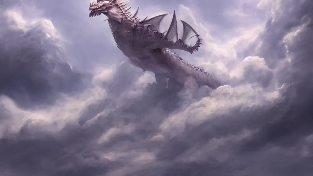 Image similar to A dragon made of clouds, concept art, matte painting, 8k, highly detailed, artstation, fluffy clouds, high quality,