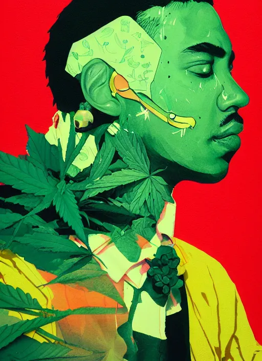 Image similar to profile picture by sachin teng x ofwgkta, marijuana, organic painting, asymmetrical, green, marijuana smoke, matte paint, hard edges, energetic