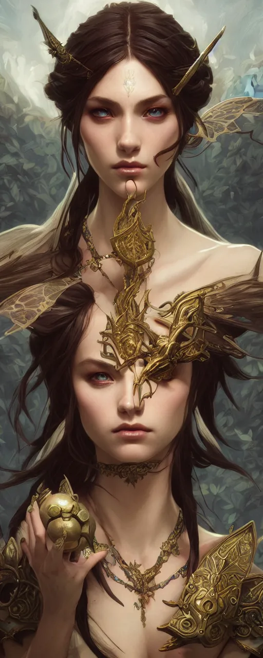 Prompt: sensual breath of the wild great fairy, dark fantasy esoteric , closeup, D&D, fantasy, intricate, elegant, highly detailed, digital painting, artstation, concept art, matte, sharp focus, illustration, art by Artgerm and Tom Bagshaw and Greg Rutkowski and Alphonse Mucha