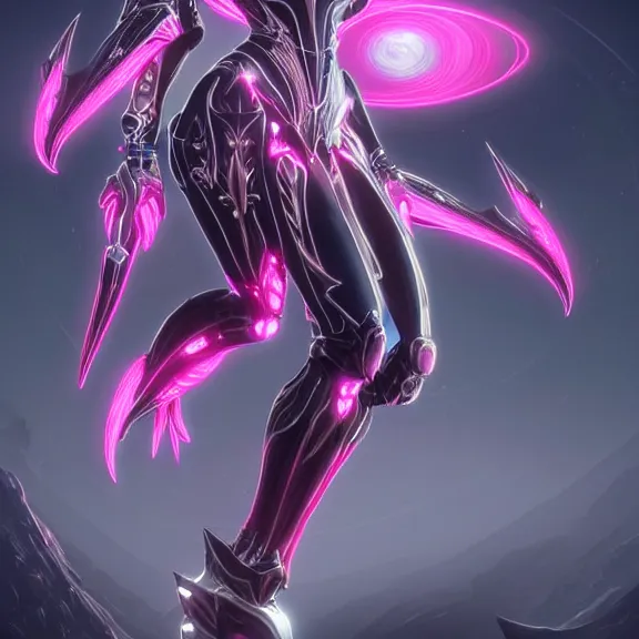 Image similar to highly detailed giantess shot exquisite warframe fanart, looking up at a giant 500 foot tall beautiful stunning saryn prime female warframe, as a stunning anthropomorphic robot female dragon, looming over you, posing elegantly, camera between the legs, white sleek armor with glowing fuchsia accents, proportionally accurate, anatomically correct, sharp claws, two arms, two legs, camera close to the legs and feet, giantess shot, upward shot, ground view shot, leg and thigh shot, epic low shot, high quality, captura, realistic, professional digital art, high end digital art, furry art, macro art, giantess art, anthro art, DeviantArt, artstation, Furaffinity, 3D realism, 8k HD octane render, epic lighting, depth of field